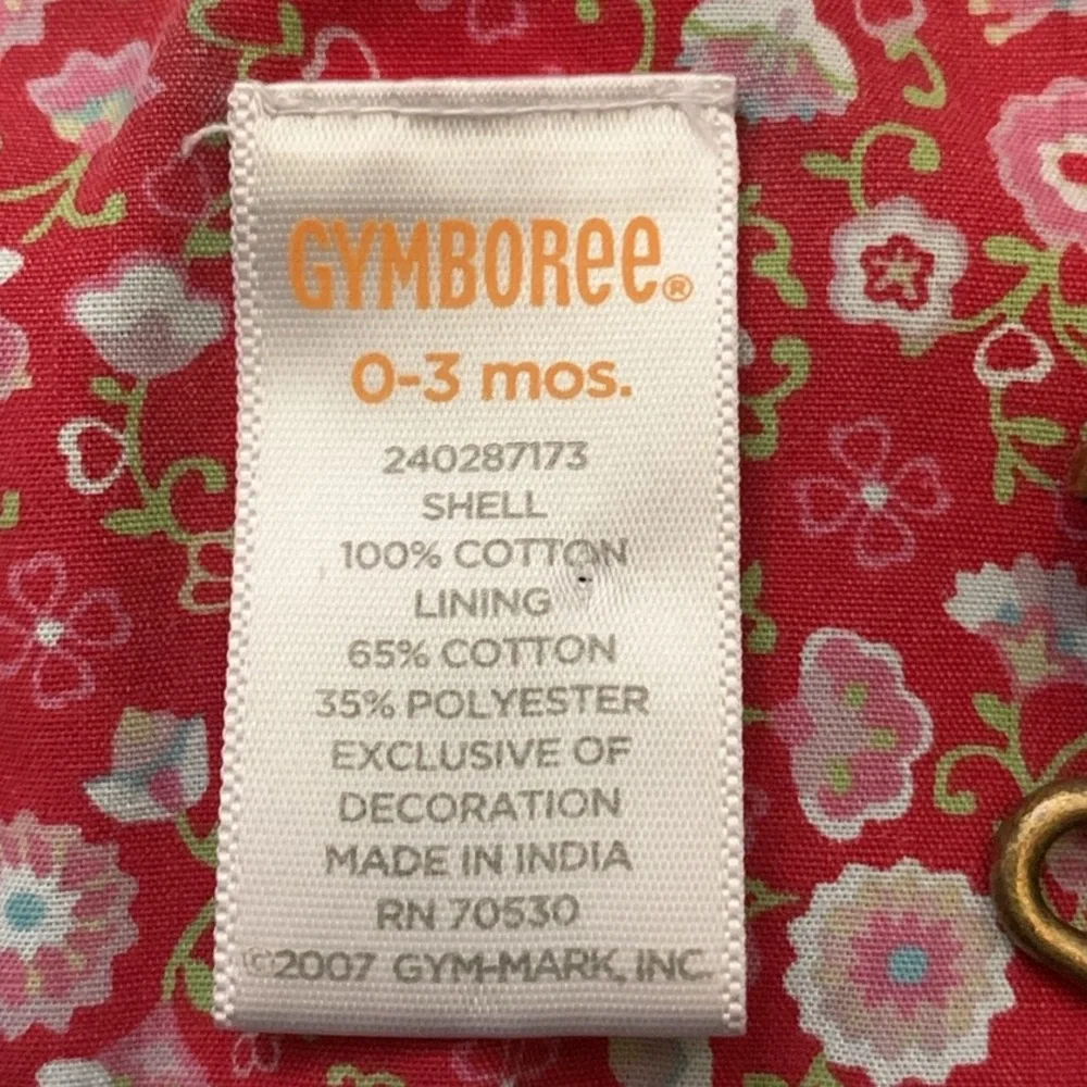 Gymboree Denim Floral Overall Jumper Dress 0-3 Months Pockets Cotton Red Blue